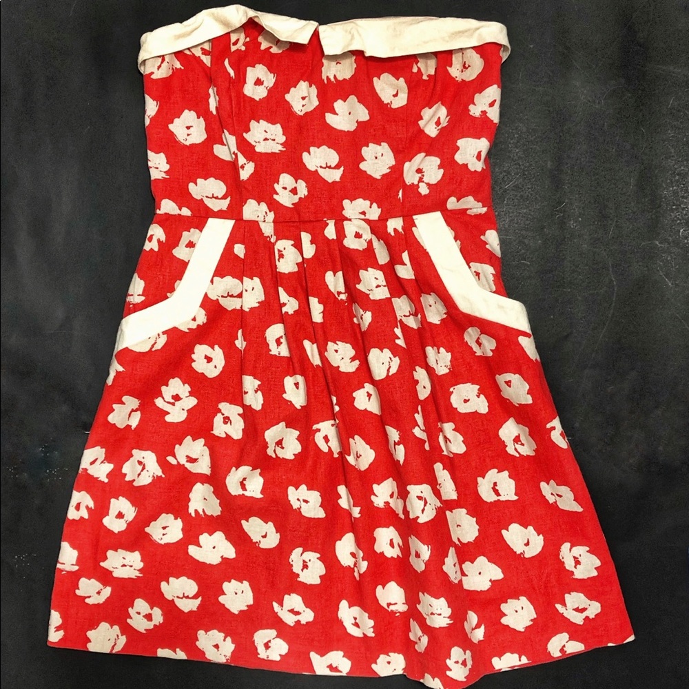 COPE Strapless Dress Floral Pinup Pockets Dress